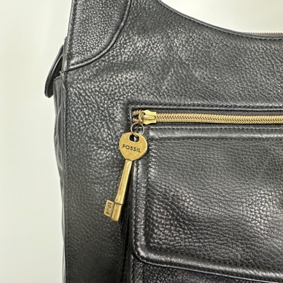 Fossil Leather Tote Purse Shoulder Bag Black Double Handle Large - Picture 4 of 16
